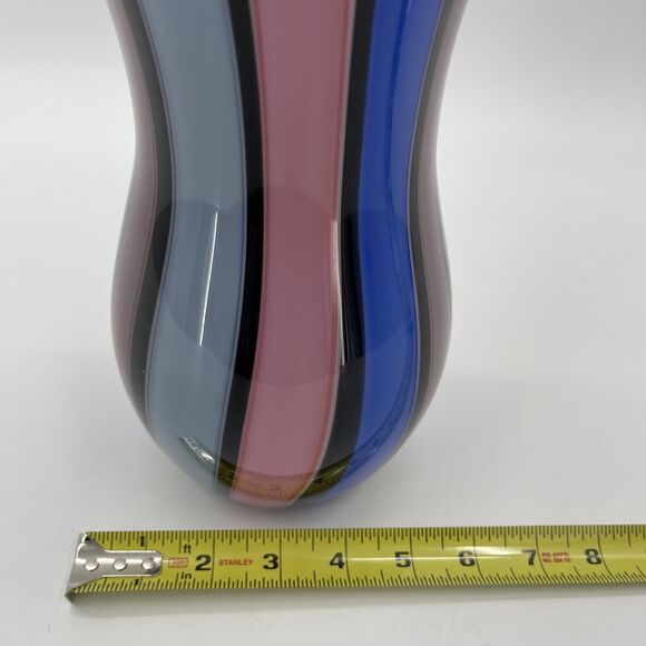 Isola Art Glass Vase Signed & Dated 97 Multicolor Stripe 14.5" Made In USA - Picture 5 of 9